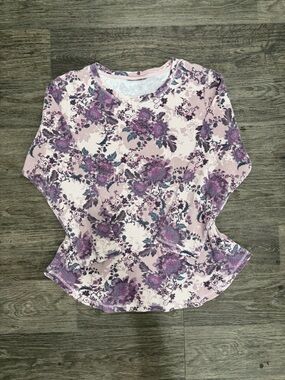 Women's Floral Long-Sleeve Thermal Tee - Pink/Purple